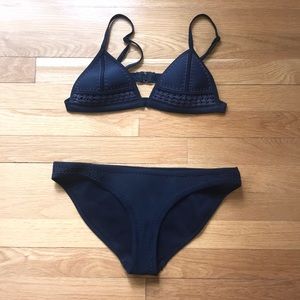 Navy Blue Neoprene Triangl Bikini Set with Bag
